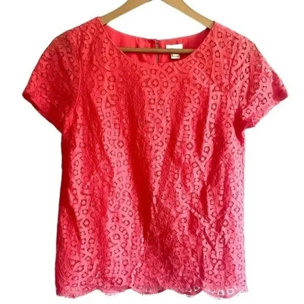 J. Crew Coral Lace Top - Picture 2 of 14